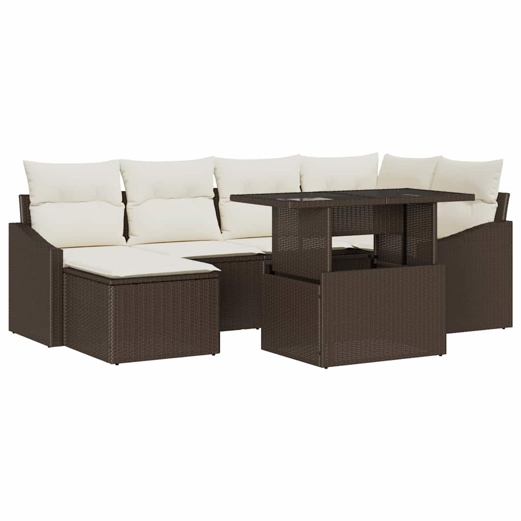 Garten-Sofa-Set mit Kissen mit Speicher 7 pcs Braun und Creme